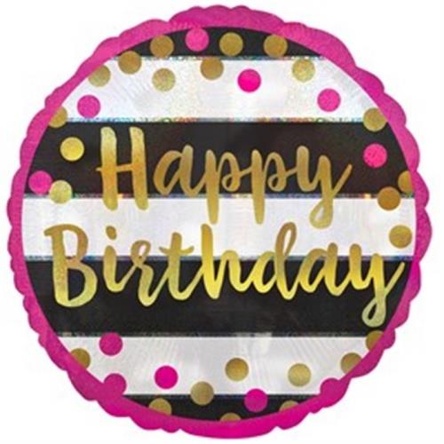 Siyah Fuşya Renkli Happy Birthday Folyo Balon