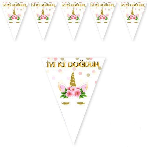 Unicorn Çiçekli Flama Bayrak 