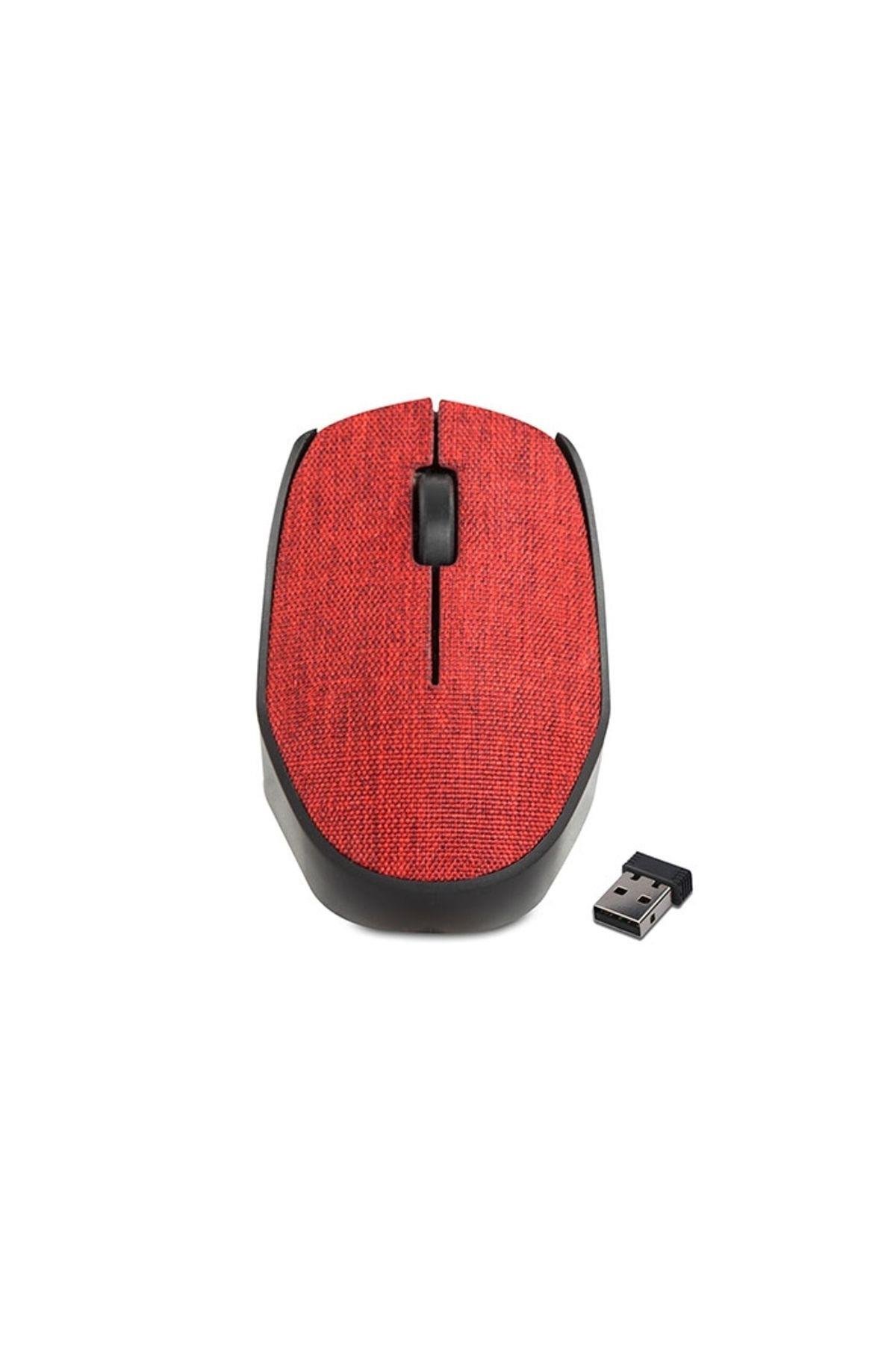 Km-218 2.4ghz Kablosuz Usb Mouse Kırmızı Kumaş Yüzey Nano Alıcılı Scroll Tuşlu