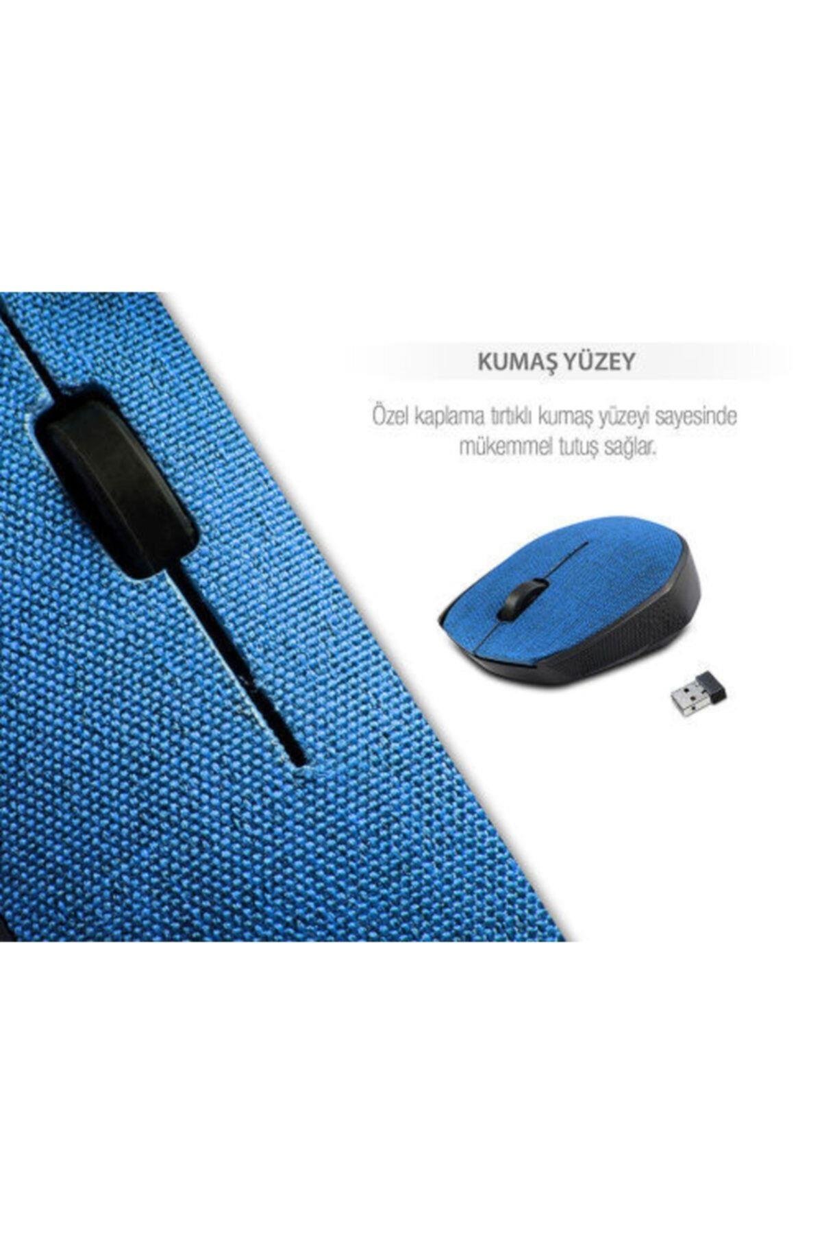 Km-218 2.4ghz Kablosuz Usb Mouse Mavi Kumaş Yüzey Nano Alıcılı Scroll Tuşlu