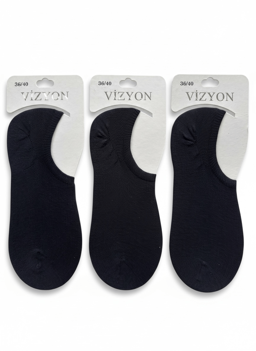 Vizyon Bayan Siyah Sneakers 3'lü Çorap