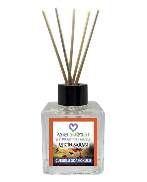Aşk-ı Sermest Toptan Aşkın Şarabı Çiçek Aromalı Bambu Çubuklu Oda Kokusu Reed Diffuser Ortam Kokusu Parfüm,  Küp Şişe,  120 mL, 5 Ad