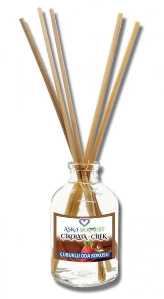 Aşk-ı Sermest Toptan Çikolata&Sakız Aromalı Bambu Çubuklu Oda Kokusu Reed Diffuser Ortam Kokusu Parfüm, Oval Şişe, 100 mL, 10 Adet