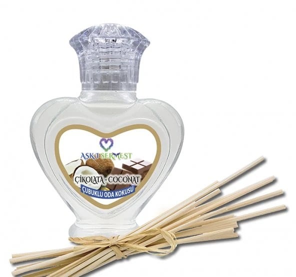 Aşk-ı Sermest Toptan Çilekli Sakız Aromalı Bambu Çubuklu Oda Kokusu Reed Diffuser Ortam Kokusu Parfüm, Kalp Şişe, 60 mL, 10 Adet