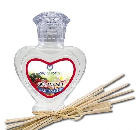 Aşk-ı Sermest Toptan Freesia&Magnolia Aromalı Bambu Çubuklu Oda Kokusu Reed Diffuser Ortam Kokusu Parfüm, Kalp Şişe, 60 mL, 5 Adet