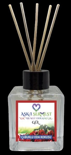 Aşk-ı Sermest Toptan Gül Aromalı Bambu Çubuklu Oda Kokusu Reed Diffuser Ortam Kokusu Parfüm, Küp Şişe, 120 mL, 10 Adet