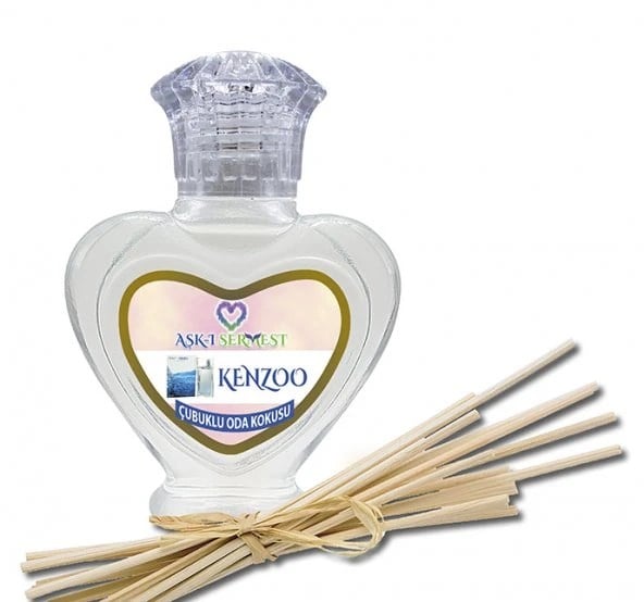 Aşk-ı Sermest Toptan Kenzoo Çiçek Aromalı Bambu Çubuklu Oda Kokusu Reed Diffuser Ortam Kokusu Parfüm, Kalp Şişe, 60 mL, 10 Adet