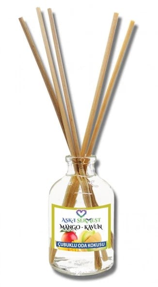 Aşk-ı Sermest Toptan Mango&Kavun Aromalı Bambu Çubuklu Oda Kokusu Reed Diffuser Ortam Kokusu Parfüm, Oval Şişe, 50 mL , 5 Adet
