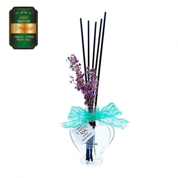 Aşk-ı Sermest Toptan Meczub Aşk Serisi Aşk'ın Ateşi Kokulu 5 x 60 ml Kalp Şişe Bambu Çubuklu Ortam Kokusu Reed Diffuser Oda Kokusu