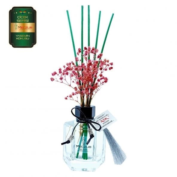 Aşk-ı Sermest Toptan Meczub Çiçek Serisi Yasemin Kokulu 120 ml Köşeli Şişe Bambu Çubuklu Ortam Kokusu Reed Diffuser Oda Kokusu