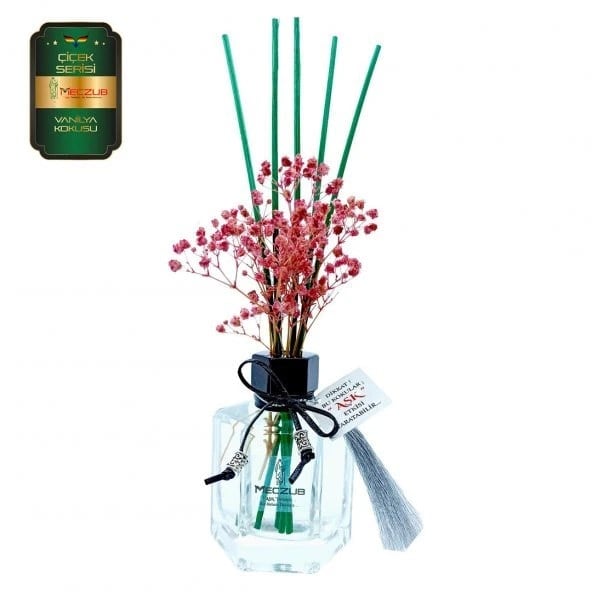 Aşk-ı Sermest Toptan Meczub Çiçek Serisi Vanilya Kokulu 3 x 120 ml Köşeli Şişe Bambu Çubuklu Ortam Kokusu Reed Diffuser Oda Kokusu