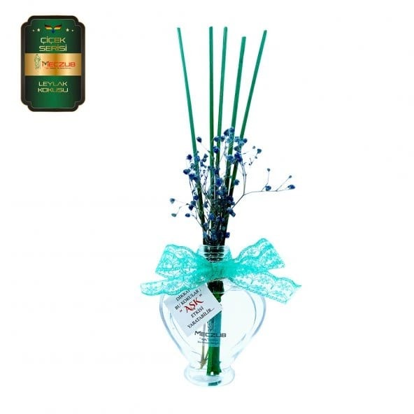 Aşk-ı Sermest Toptan Meczub Çiçek Serisi Leylak Kokulu 10 x 60 ml Kalp Şişe Bambu Çubuklu Ortam Kokusu Reed Diffuser Oda Kokusu