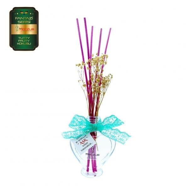 Aşk-ı Sermest Toptan Meczub Fantazi Serisi Tutty Fruty Kokulu 10 x 60 ml Kalp Şişe Bambu Çubuklu Ortam Kokusu Reed Diffuser Oda Kokusu