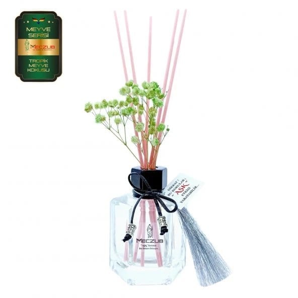 Aşk-ı Sermest Toptan Meczub Meyve Serisi Tropik Meyve Kokulu 10 x 120 ml Köşeli Şişe Bambu Çubuklu Ortam Kokusu Reed Diffuser Oda Kokusu