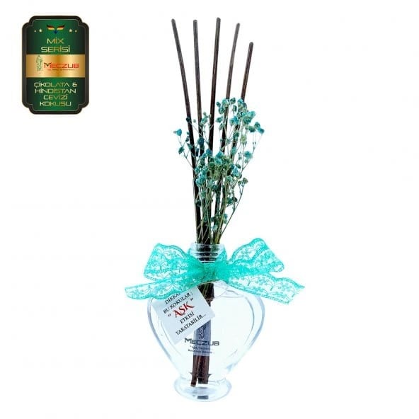 Aşk-ı Sermest Toptan Meczub Mix Serisi Çikolata & Hindistan Cevizi 10 x 60 ml Kalp Şişe Bambu Çubuklu Ortam Kokusu Reed Diffuser Oda Kokusu