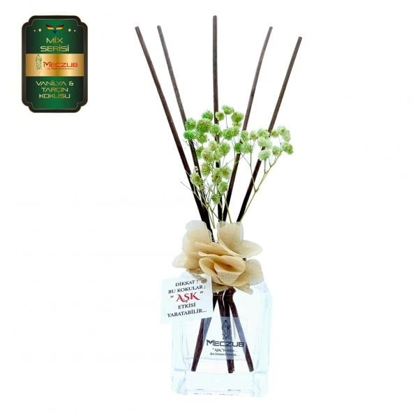 Aşk-ı Sermest Toptan Meczub Mix Serisi Vanilya & Tarçın Kokulu 10 x 120 ml küp Şişe Bambu Çubuklu Ortam Kokusu Reed Diffuser Oda Kokusu