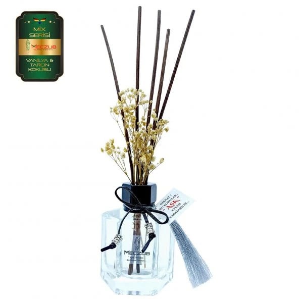 Aşk-ı Sermest Toptan Meczub Mix Serisi Vanilya & Tarçın Kokulu 5 x 120 ml Köşeli Şişe Bambu Çubuklu Ortam Kokusu Reed Diffuser Oda Kokusu