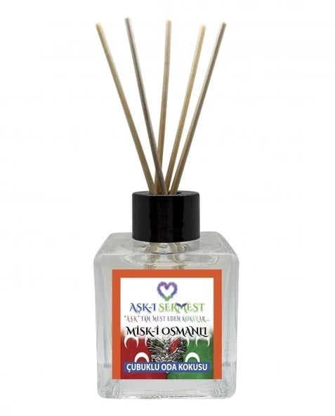 Aşk-ı Sermest Toptan Misk-i Osmanlı Çiçek Aromalı Bambu Çubuklu Oda Kokusu Reed Diffuser Ortam Kokusu Parfüm,  Küp Şişe, 60 mL, 5 Adet