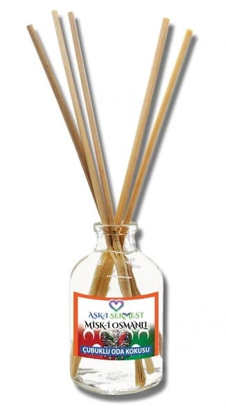 Aşk-ı Sermest Toptan Misk-i Osmanlı Çiçek Aromalı Bambu Çubuklu Oda Kokusu Reed Diffuser Ortam Kokusu Parfüm, Oval Şişe, 50 mL , 10 Ad
