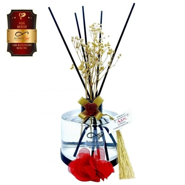 Aşk-ı Sermest Toptan Ölümsüz Aşk Aşk Serisi Aşk Bahçeleri Kokulu 3 x 200 ml Silindir Şişe Bambu Çubuklu Ortam Kokusu Reed Diffuser Oda Kokusu
