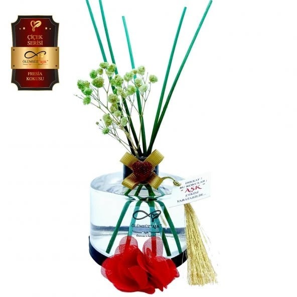 Aşk-ı Sermest Toptan Ölümsüz Aşk Çiçek Serisi Fresia Kokulu 200 ml Silindir Şişe Bambu Çubuklu Ortam Kokusu Reed Diffuser Oda Kokusu
