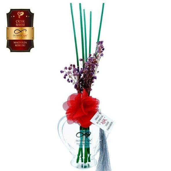 Aşk-ı Sermest Toptan Ölümsüz Aşk Çiçek Serisi Magnolia Kokulu 5 x 60 ml Kalp Şişe Bambu Çubuklu Ortam Kokusu Reed Diffuser Oda Kokusu