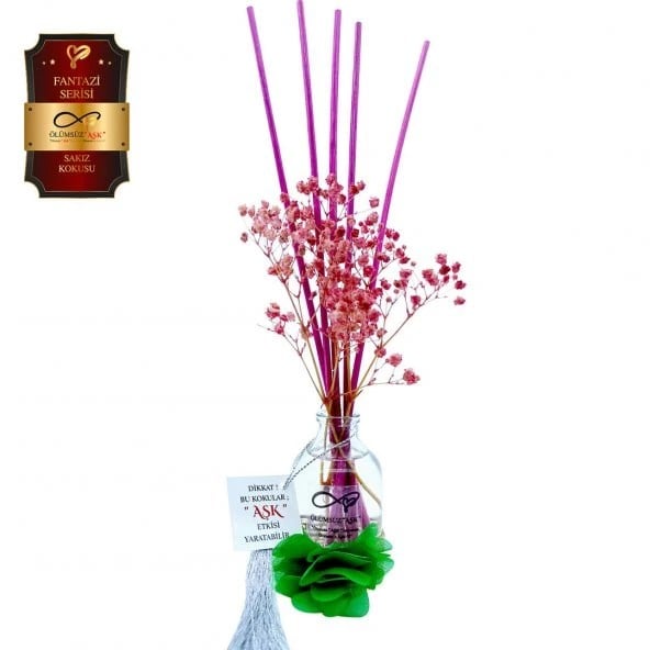 Aşk-ı Sermest Toptan Ölümsüz Aşk Fantazi Serisi Sakız Kokulu 5 x 50 ml Oval Şişe Bambu Çubuklu Ortam Kokusu Reed Diffuser Oda Kokusu