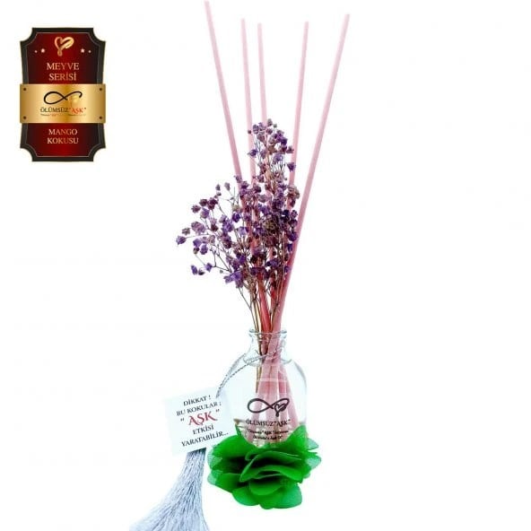 Aşk-ı Sermest Toptan Ölümsüz Aşk Meyve Serisi Mango Kokulu 10 x 50 ml Oval Şişe Bambu Çubuklu Ortam Kokusu Reed Diffuser Oda Kokusu