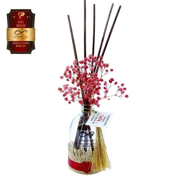 Aşk-ı Sermest Toptan Ölümsüz Aşk Mix Serisi Çilek & Sakız Kokulu 10 x 100 ml Oval Şişe Bambu Çubuklu Ortam Kokusu Reed Diffuser Oda Kokusu