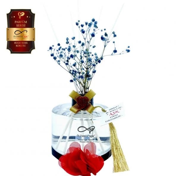Aşk-ı Sermest Toptan Ölümsüz Aşk Parfüm Serisi Hugoo Boss Kokulu 3 x 200 ml Silindir Şişe Bambu Çubuklu Ortam Kokusu Reed Diffuser Oda Kokusu