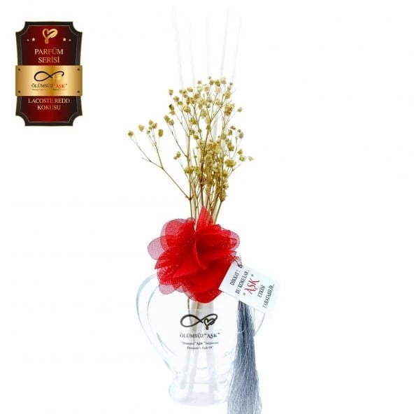 Aşk-ı Sermest Toptan Ölümsüz Aşk Parfüm Serisi Lacostee Redd Kokulu 5 x 60 ml Kalp Şişe Bambu Çubuklu Ortam Kokusu Reed Diffuser Oda Kokusu