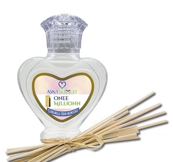 Aşk-ı Sermest Toptan Onee Millionn Çiçek Aromalı Bambu Çubuklu Oda Kokusu Reed Diffuser Ortam Kokusu Parfüm, Kalp Şişe, 60 mL, 10 Adet