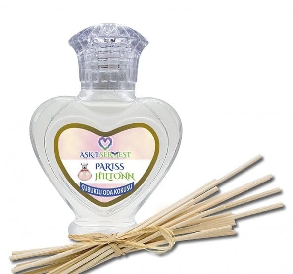 Aşk-ı Sermest Toptan Pariiss Hiltonn Çiçek Aromalı Bambu Çubuklu Oda Kokusu Reed Diffuser Ortam Kokusu Parfüm, Kalp Şişe, 60 mL, 5 Ad