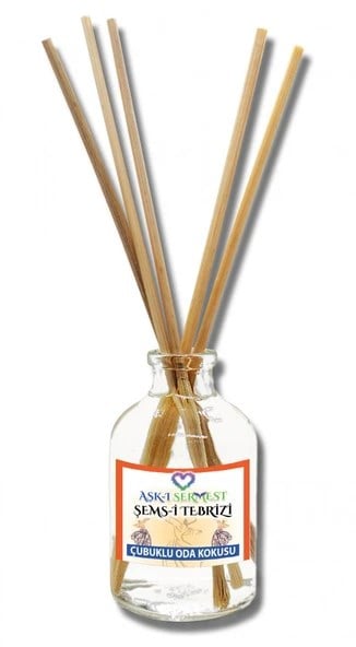 Aşk-ı Sermest Toptan Şems-i Tebrizi Çiçek Aromalı Bambu Çubuklu Oda Kokusu Reed Diffuser Ortam Kokusu Parfüm, Oval Şişe, 100 mL, 10 Ad