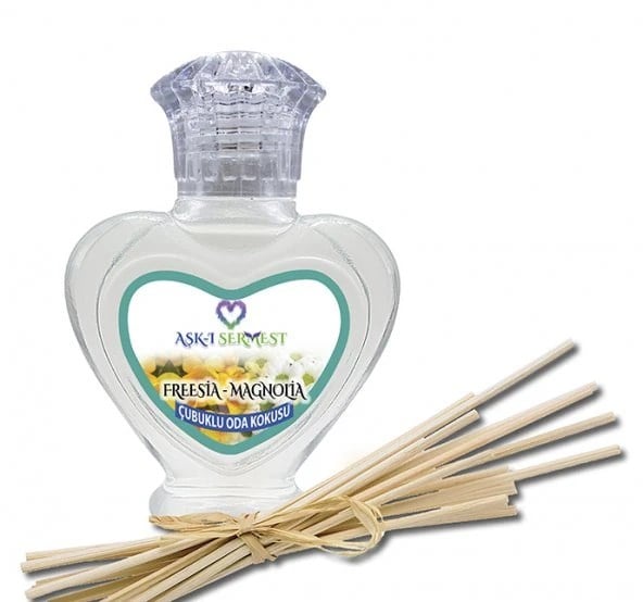 Aşk-ı Sermest Toptan Tutti Frutti Aromalı Bambu Çubuklu Oda Kokusu Reed Diffuser Ortam Kokusu Parfüm, Kalp Şişe, 60 mL, 10 Adet