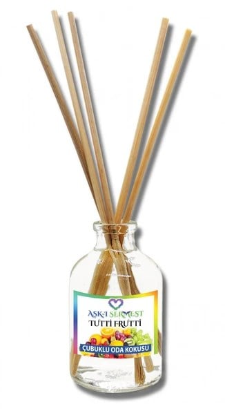 Aşk-ı Sermest Toptan Tutti Frutti Aromalı Bambu Çubuklu Oda Kokusu Reed Diffuser Ortam Kokusu Parfüm, Oval Şişe, 50 mL , 5 Adet