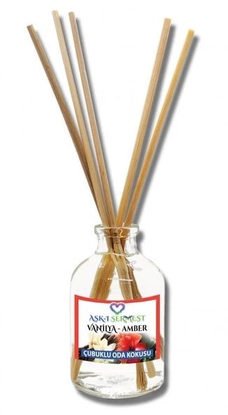 Aşk-ı Sermest Toptan Vanilya&Amber Aromalı Bambu Çubuklu Oda Kokusu Reed Diffuser Ortam Kokusu Parfüm, Oval Şişe, 100 mL, 3 Adet
