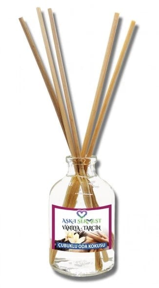 Aşk-ı Sermest Toptan Vanilya&Tarçın Aromalı Bambu Çubuklu Oda Kokusu Reed Diffuser Ortam Kokusu Parfüm, Oval Şişe, 100 mL, 5 Adet