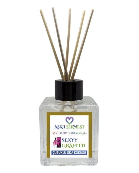 Aşk-ı Sermest Toptan Yeşil Elma&Tarçın Aromalı Bambu Çubuklu Oda Kokusu Reed Diffuser Ortam Kokusu Parfüm,  Küp Şişe, 60 mL, 5 Adet