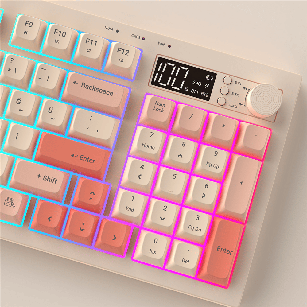 Everest KB-85 Silentpro Bej/Pembe/Turuncu RGB Wifi BT Oyuncu Klavyesi