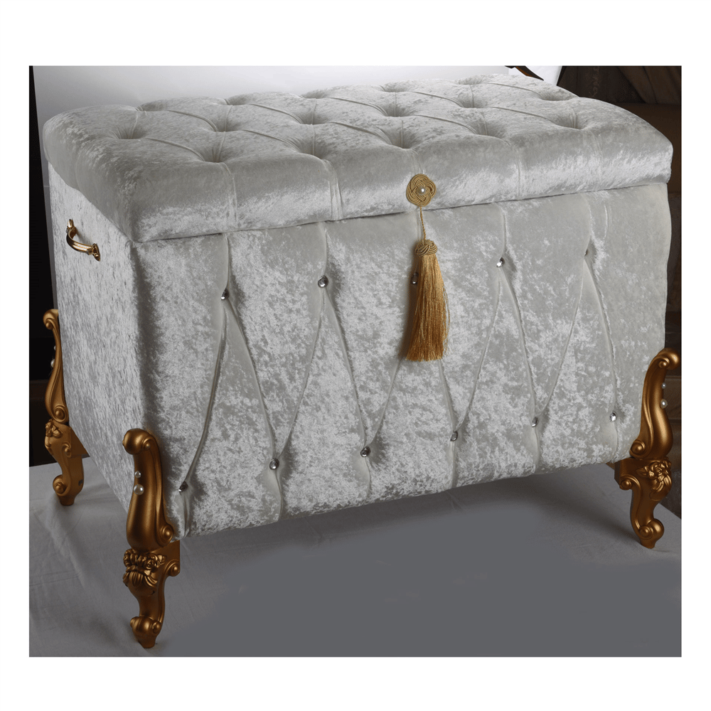 Sema Home Saraylı Gold Ayaklı Büyük Kadife Kaplamalı Çeyiz Sandığı