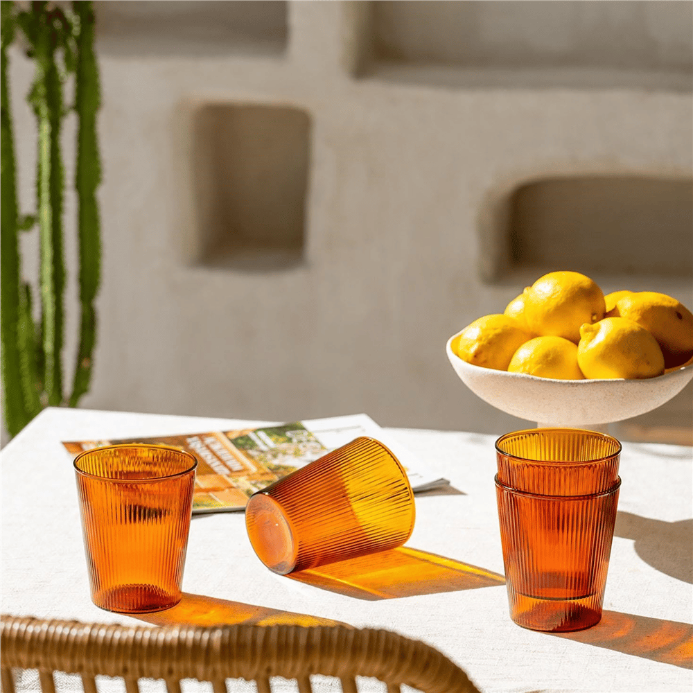 The Mia Striped Borosilikat Cam Bardak Amber 400 ml