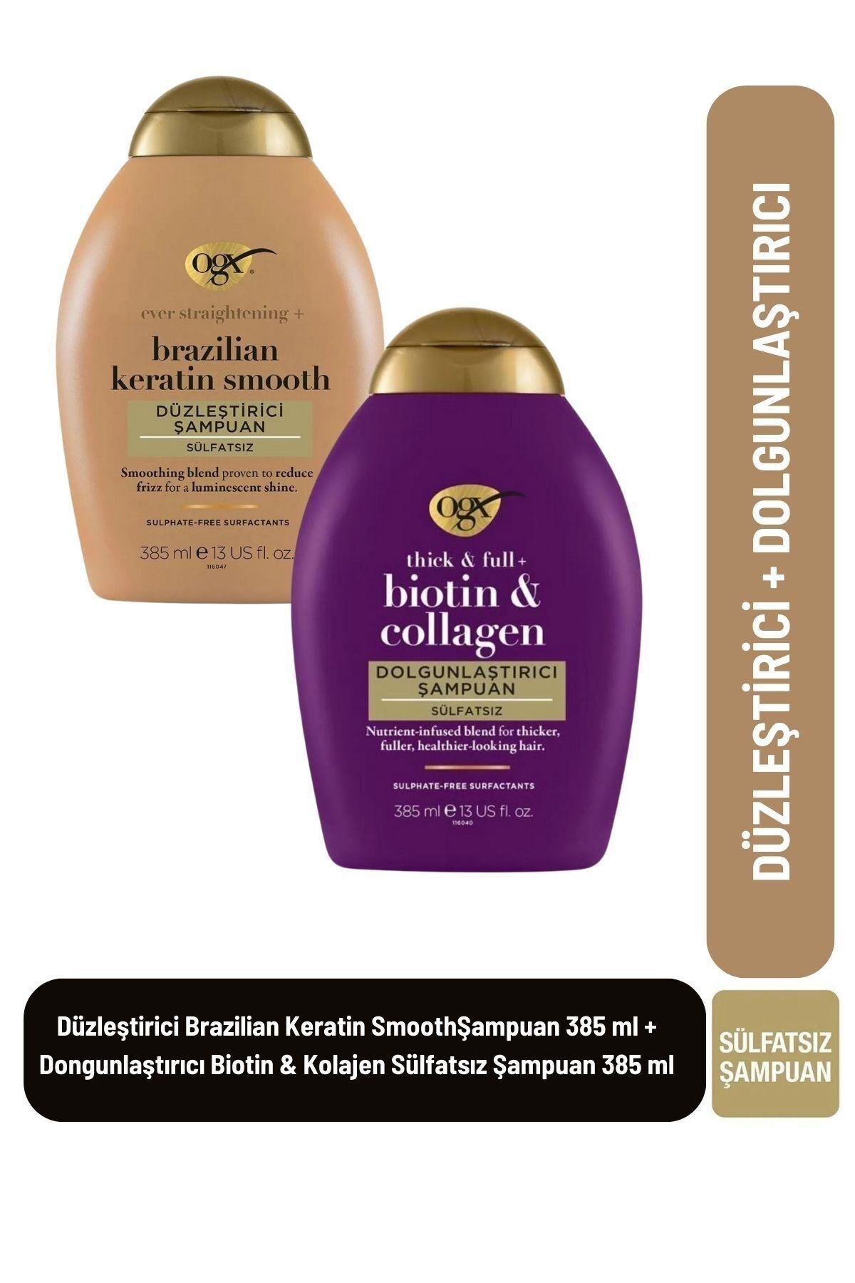 Brazilian Keratin Smooth Şampuan 385 ml + Dolgunlaştırıcı Biotin & Kolajen Sülfatsız Şampuan 385 ml