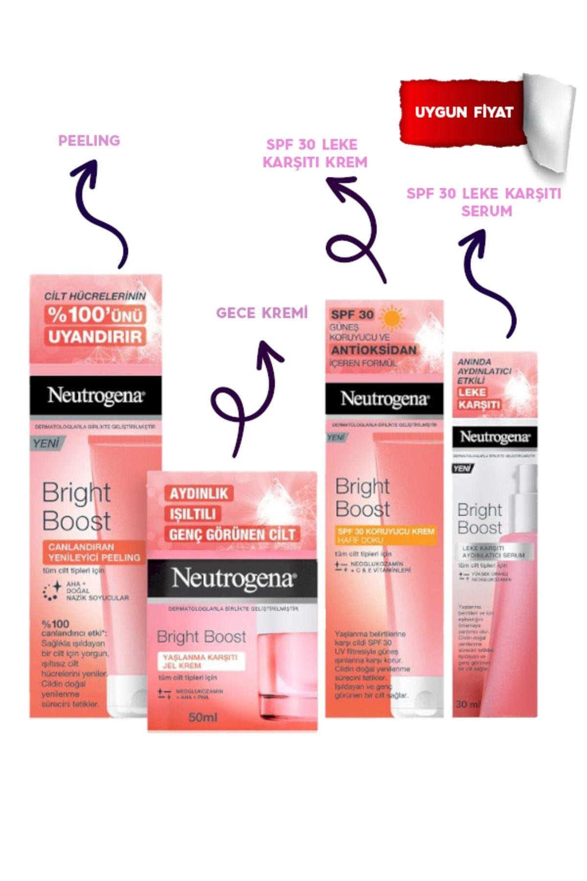 Bright Boost Yaşlanma Karşıtı Jel Krem,Peeling,SPF 30 Koruyucu Krem Hafif Doku ve Serum