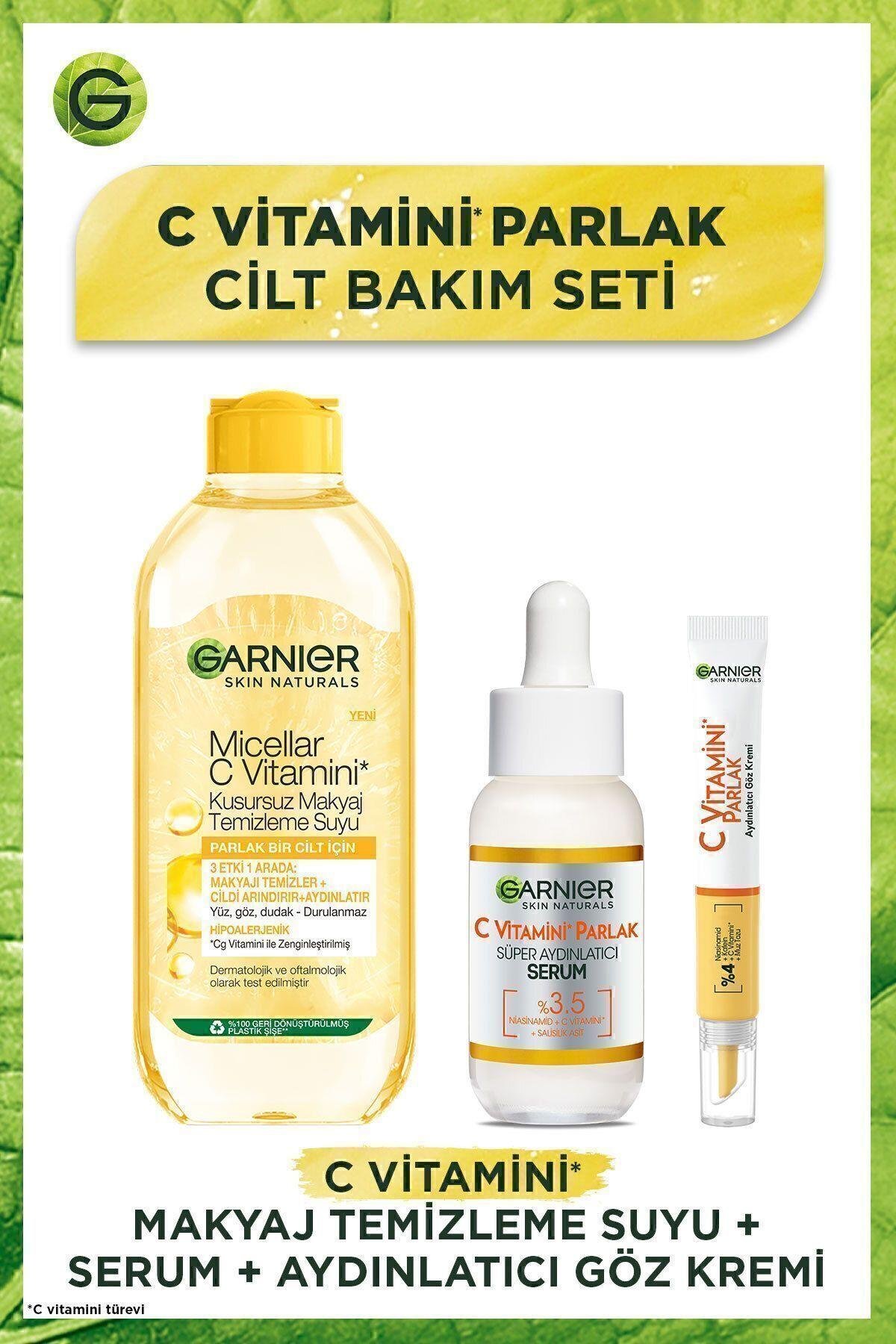 C Vitamini Parlak Aydınlatıcı Göz Kremi 15ml + Süper Aydınlatıcı Serum 30ml + Makyaj Temizleme Suyu