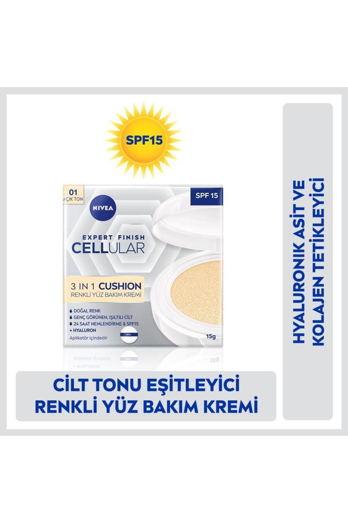Cellular Expert Finish 3in1 Cushion Renkli Açık Ton Yüz Bakım Kremi 15ml, Hyaluron ve Kolajen