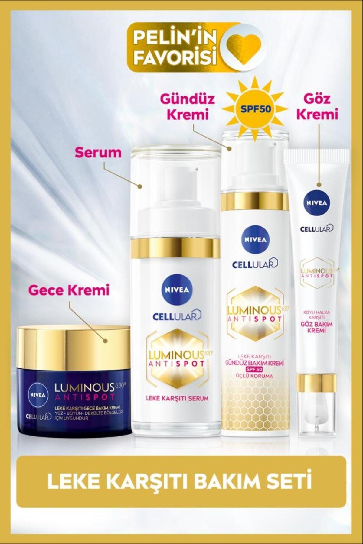 Luminous630 Leke Karşıtı Cilt Bakım Seti, Gündüz Yüz Kremi 50ml, Gece Kremi, Cilt Serumu, Göz Kremi