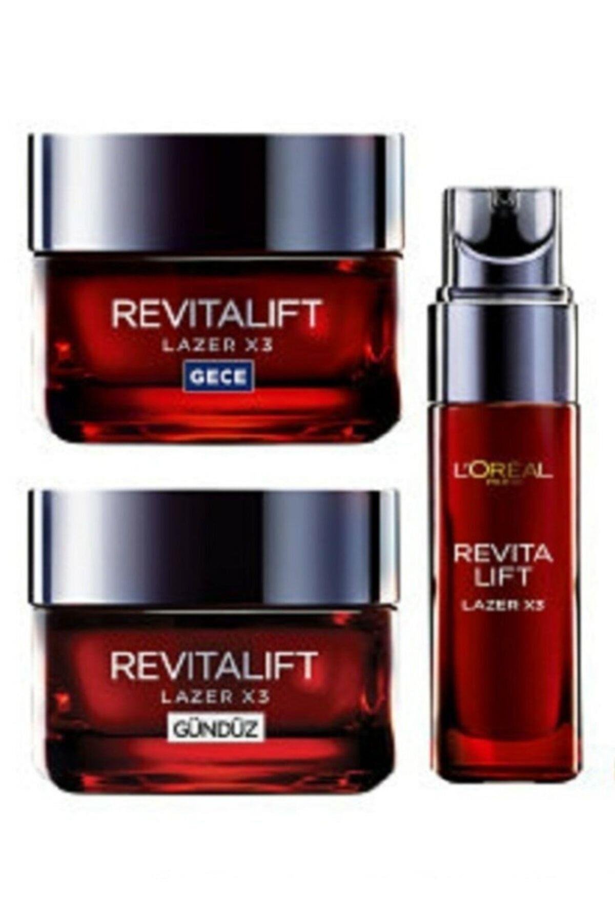 Revitalift Lazer X3 Yoğun Yaşlanma Kırışıklık Karşıtı 3'lü Cilt Bakım Seti Gece-gündüz-bakım Serum