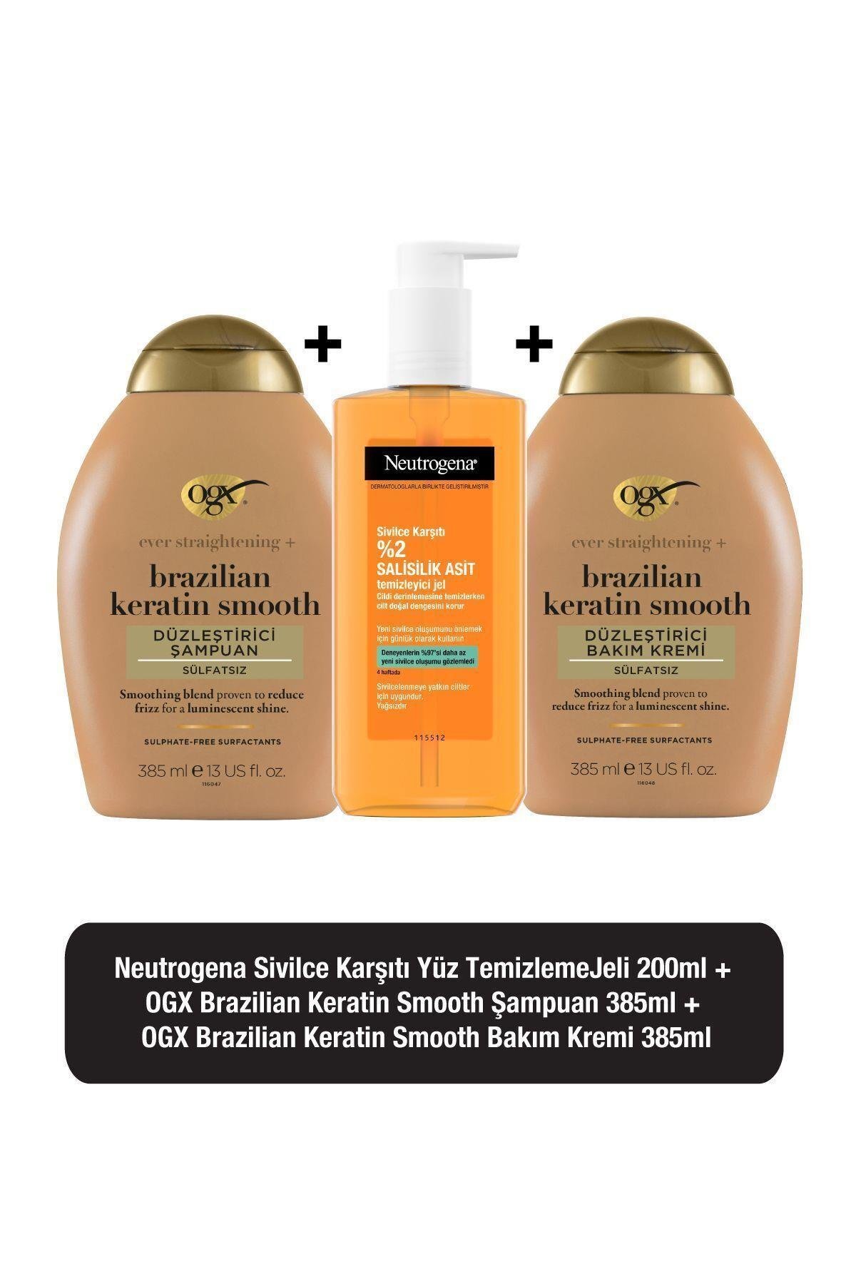 Sivilce Karşıtı Günlük Yüz Temizleme Jeli 200 Ml + Ogx Keratin Smooth Sülfatsız Şampuan