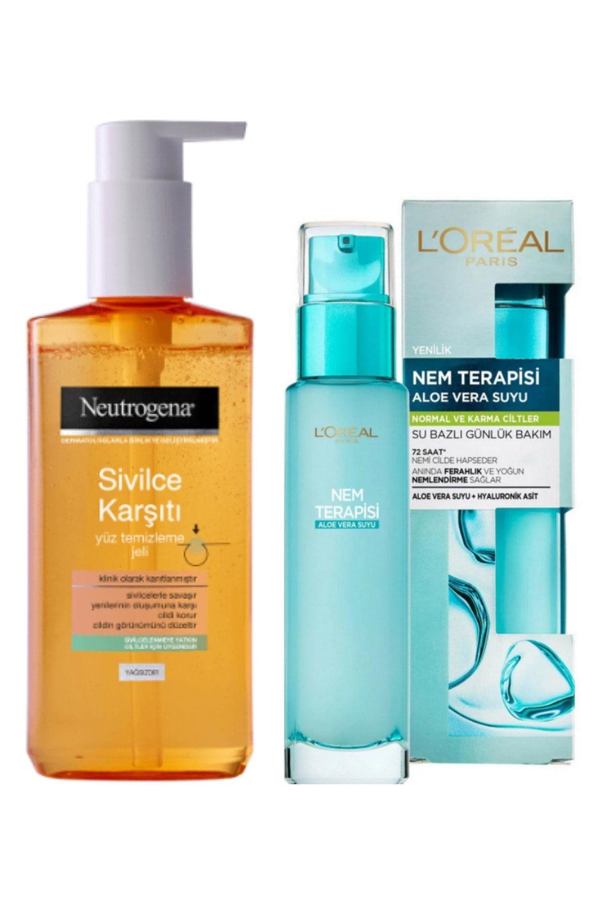 Sivilce Karşıtı Yüz Temizleme Jeli Ve Loreal Nem Terapisi Aloe Vera Suyu Normal Ve Karma Ciltler